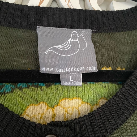 The Knitted Dove Who's Who Owl Wool Blend Sweater Cardigan Artsy Teacher Sz L - Picture 2 of 10